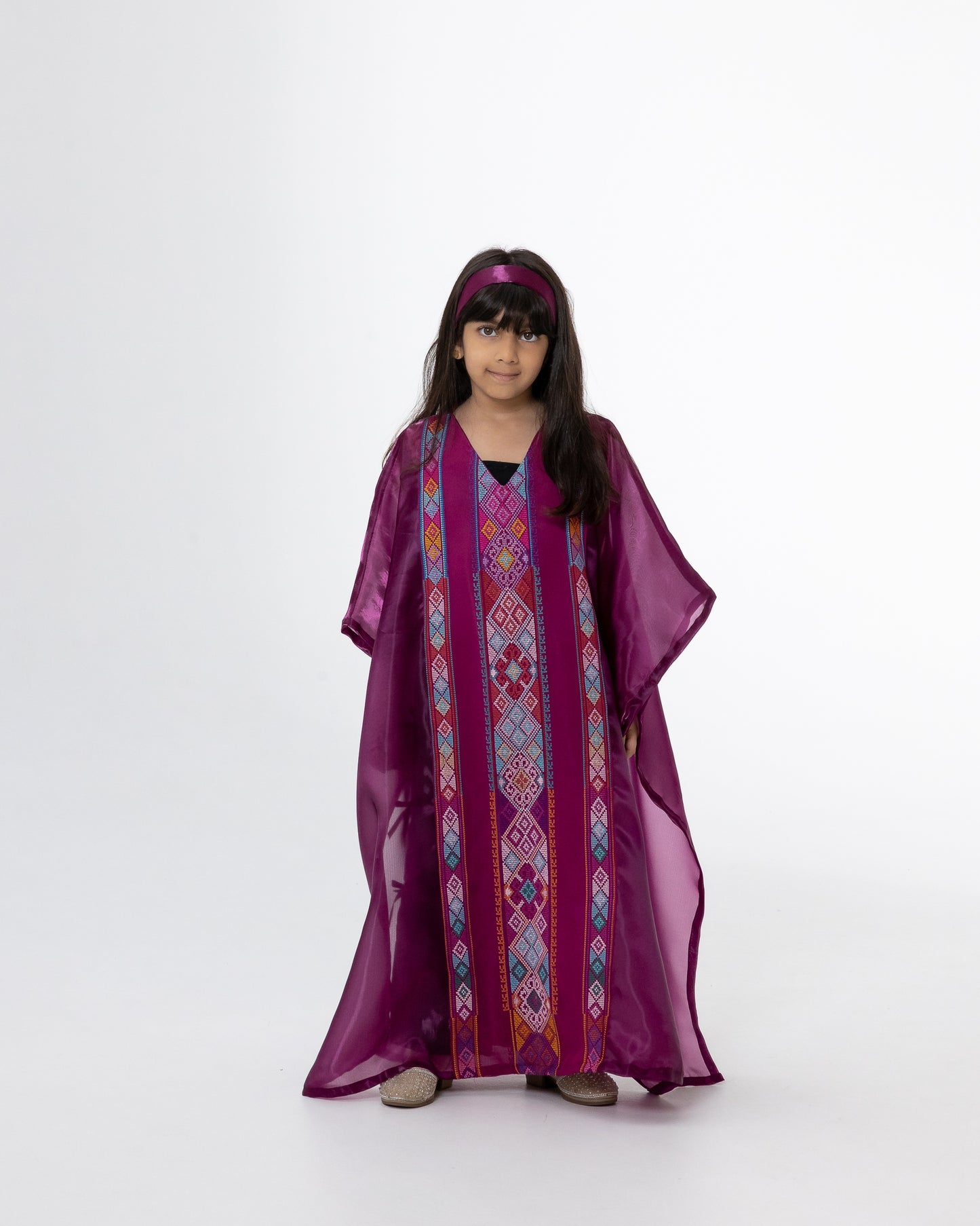 Kids Magenta Kaftan with Embroidered Details