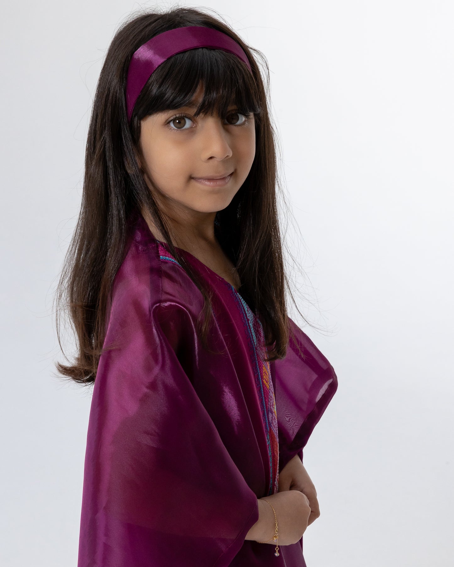 Kids Magenta Kaftan with Embroidered Details