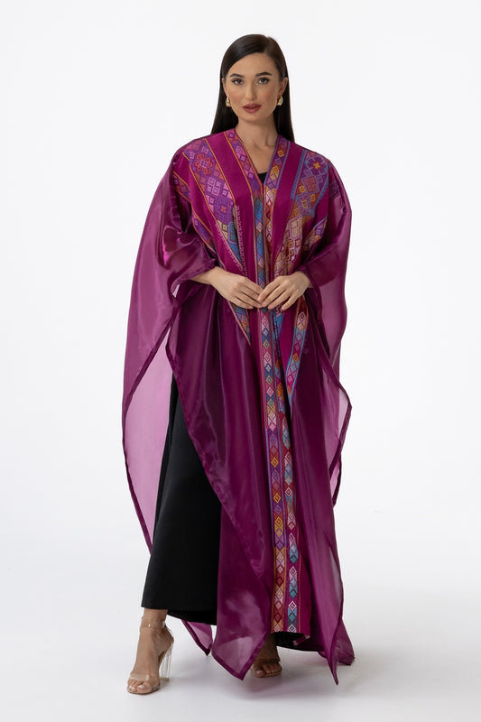 Plum Open Cape with Embroidery
