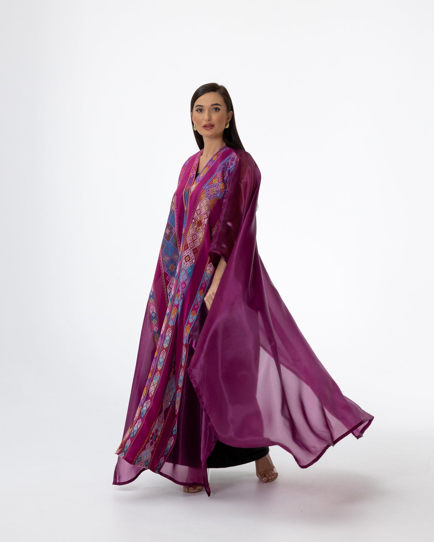 Plum Open Cape with Embroidery