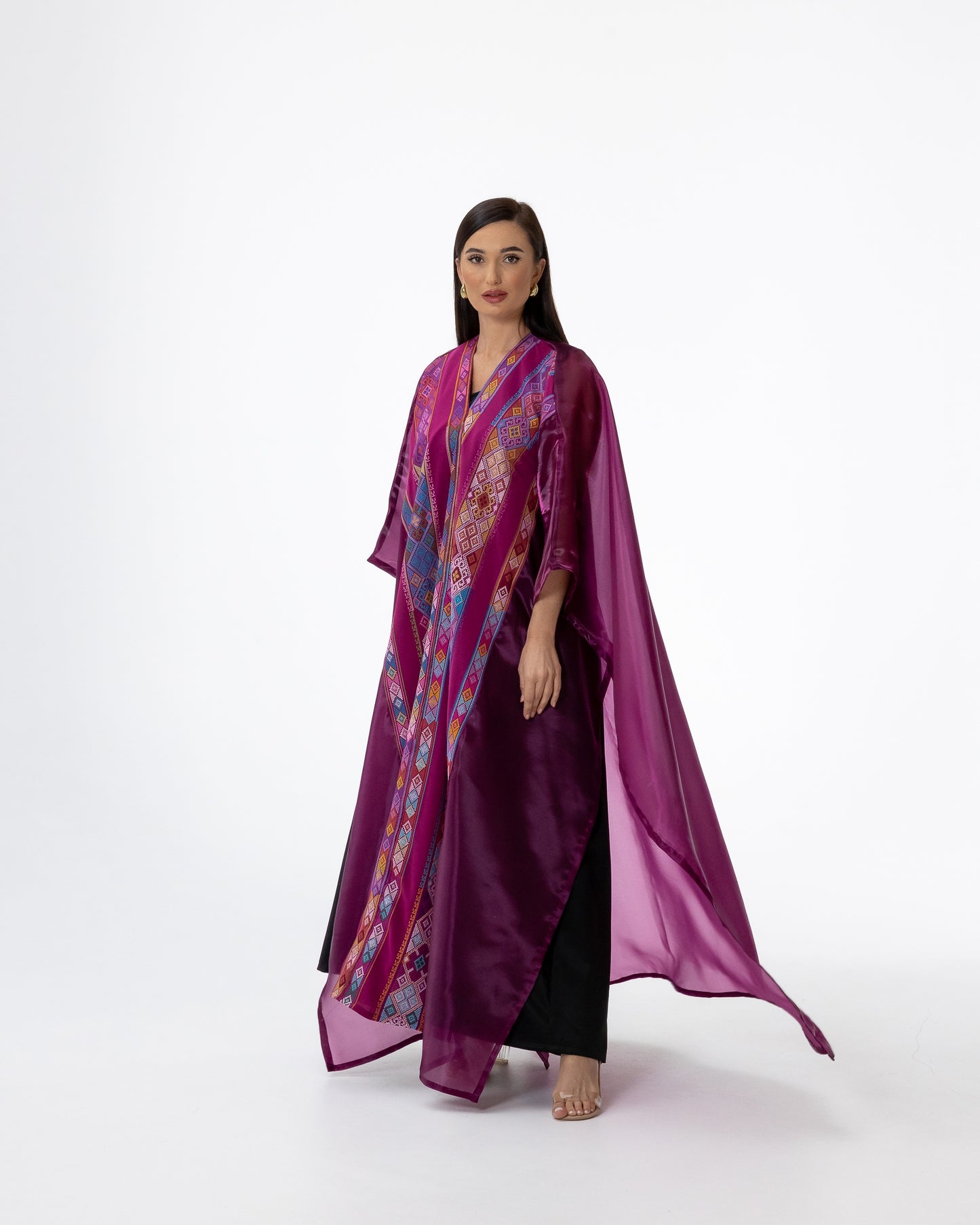 Plum Open Cape with Embroidery
