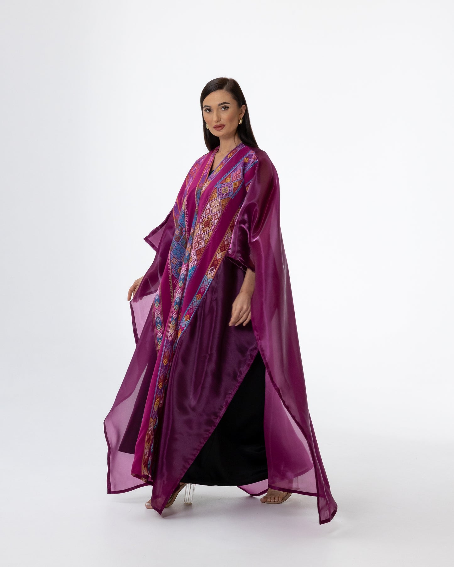 Plum Open Cape with Embroidery