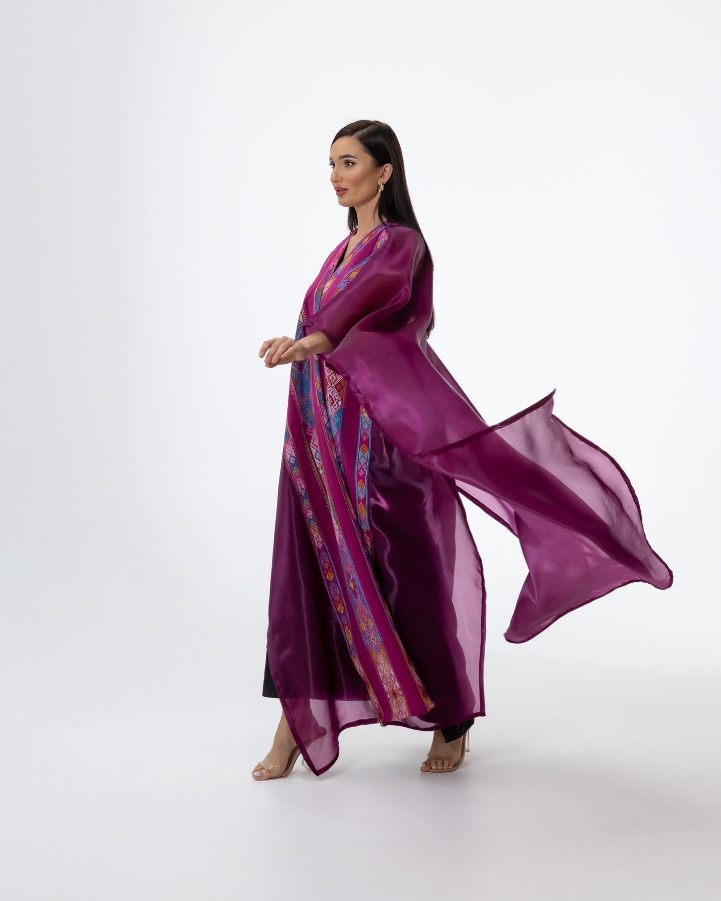 Plum Open Cape with Embroidery