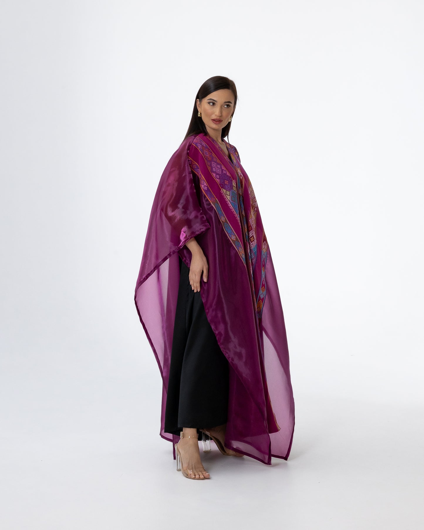 Plum Open Cape with Embroidery
