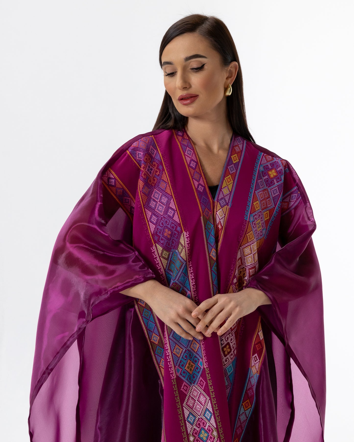 Plum Open Cape with Embroidery