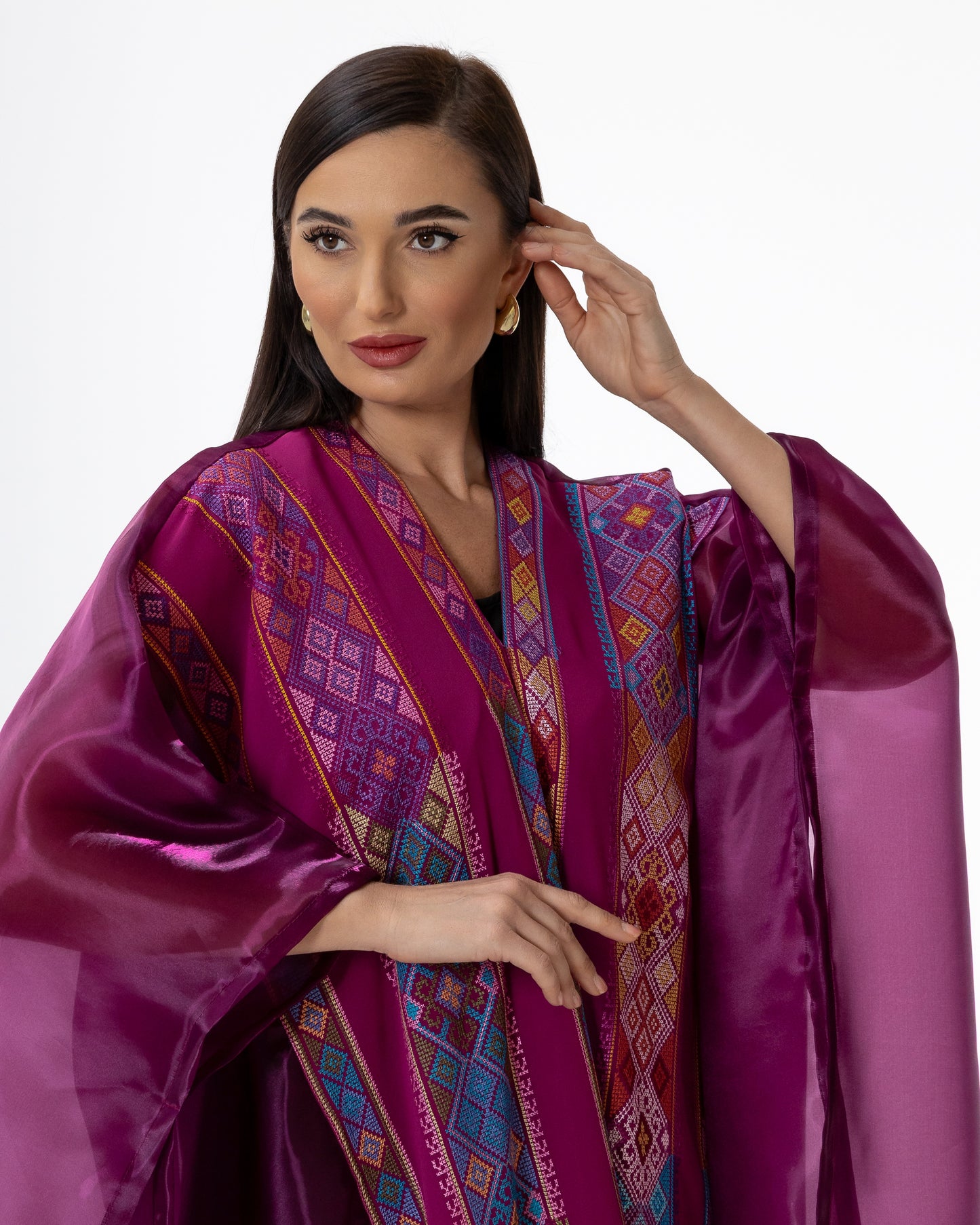 Plum Open Cape with Embroidery