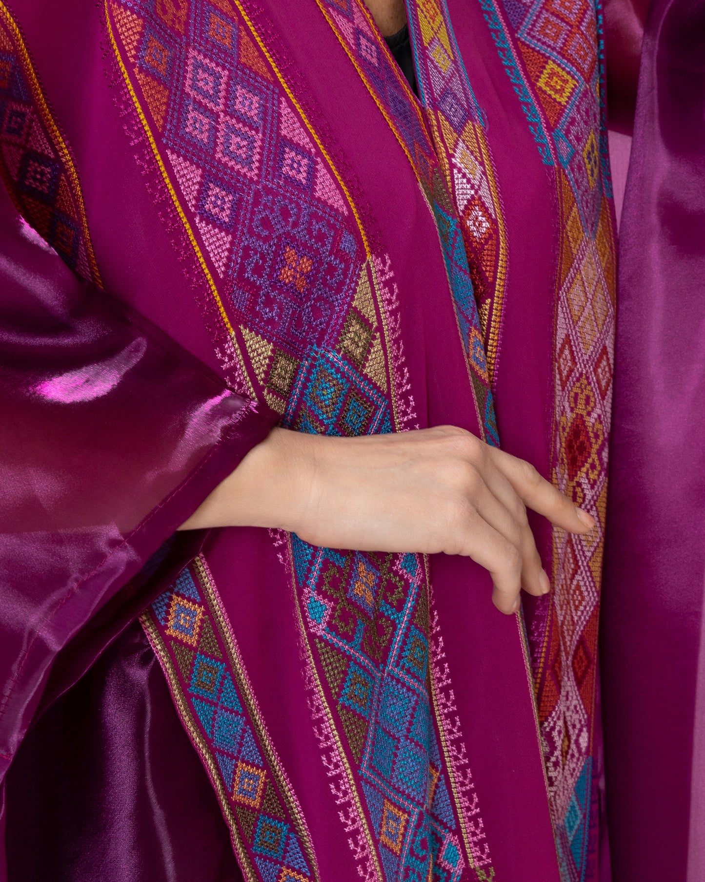 Plum Open Cape with Embroidery