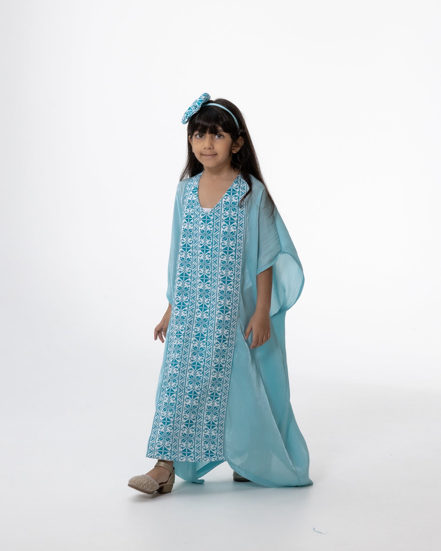Kids Azure Kaftan with Embroidery