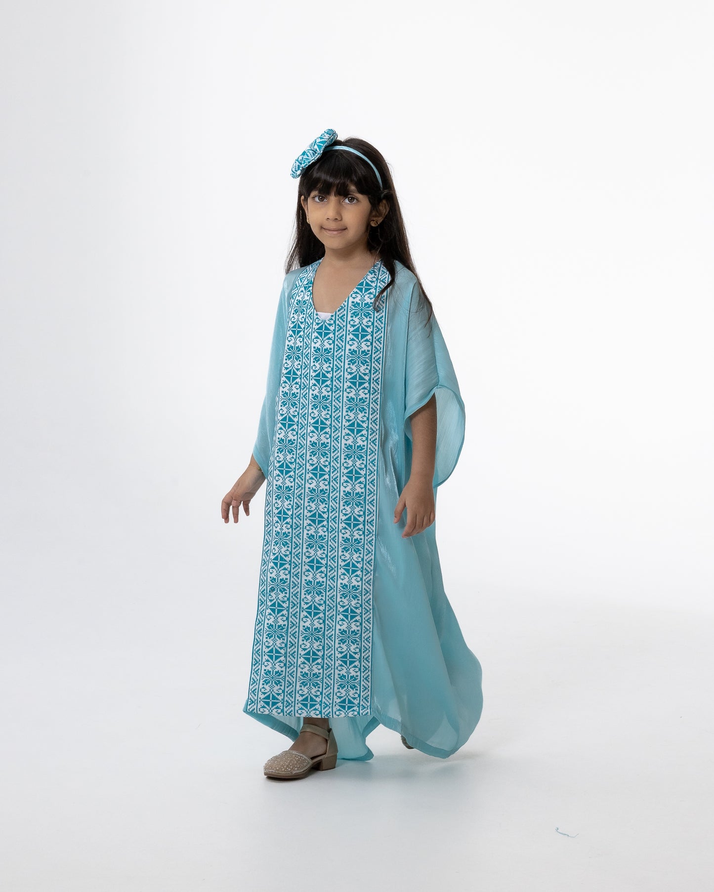 Kids Azure Kaftan with Embroidery