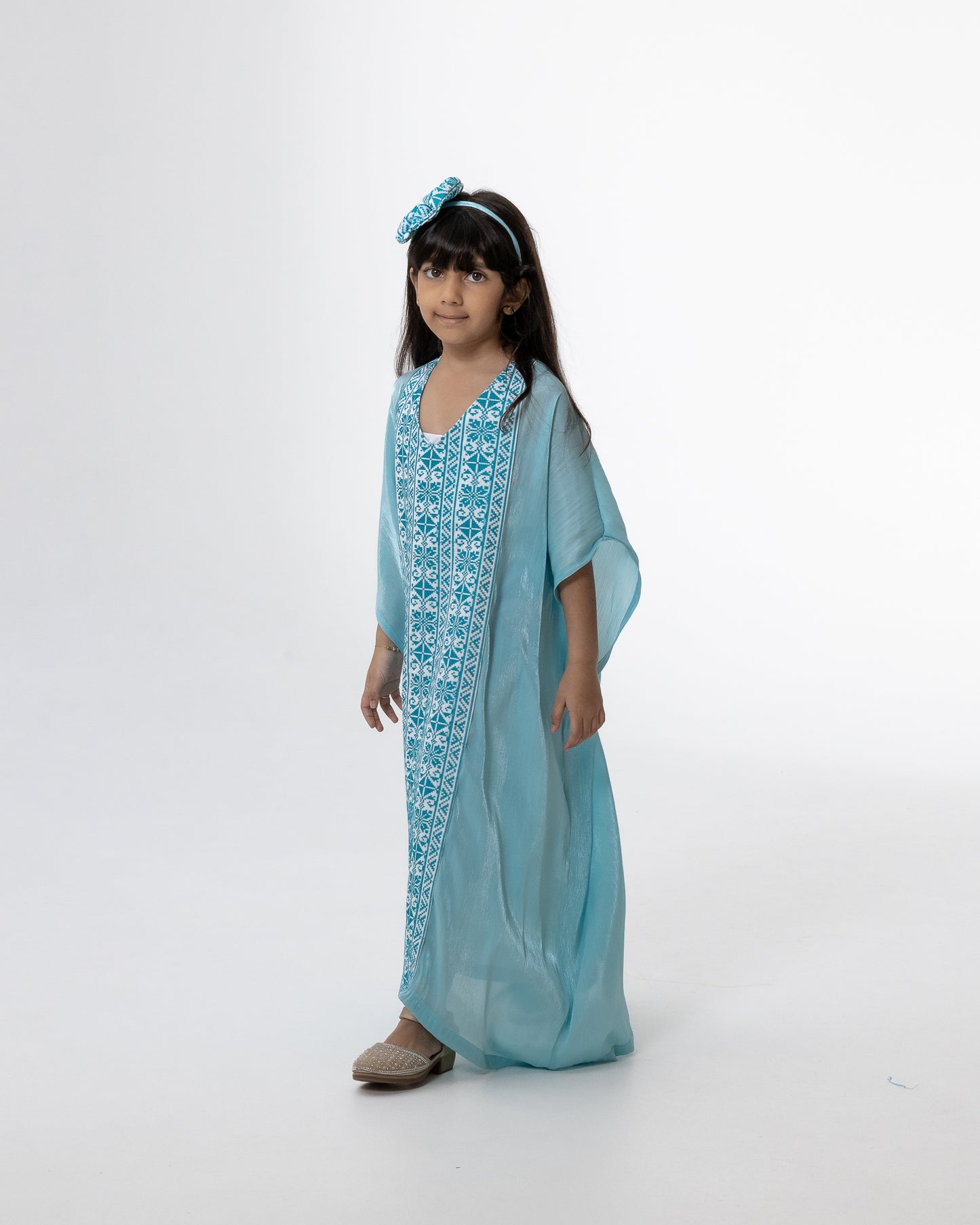 Kids Azure Kaftan with Embroidery