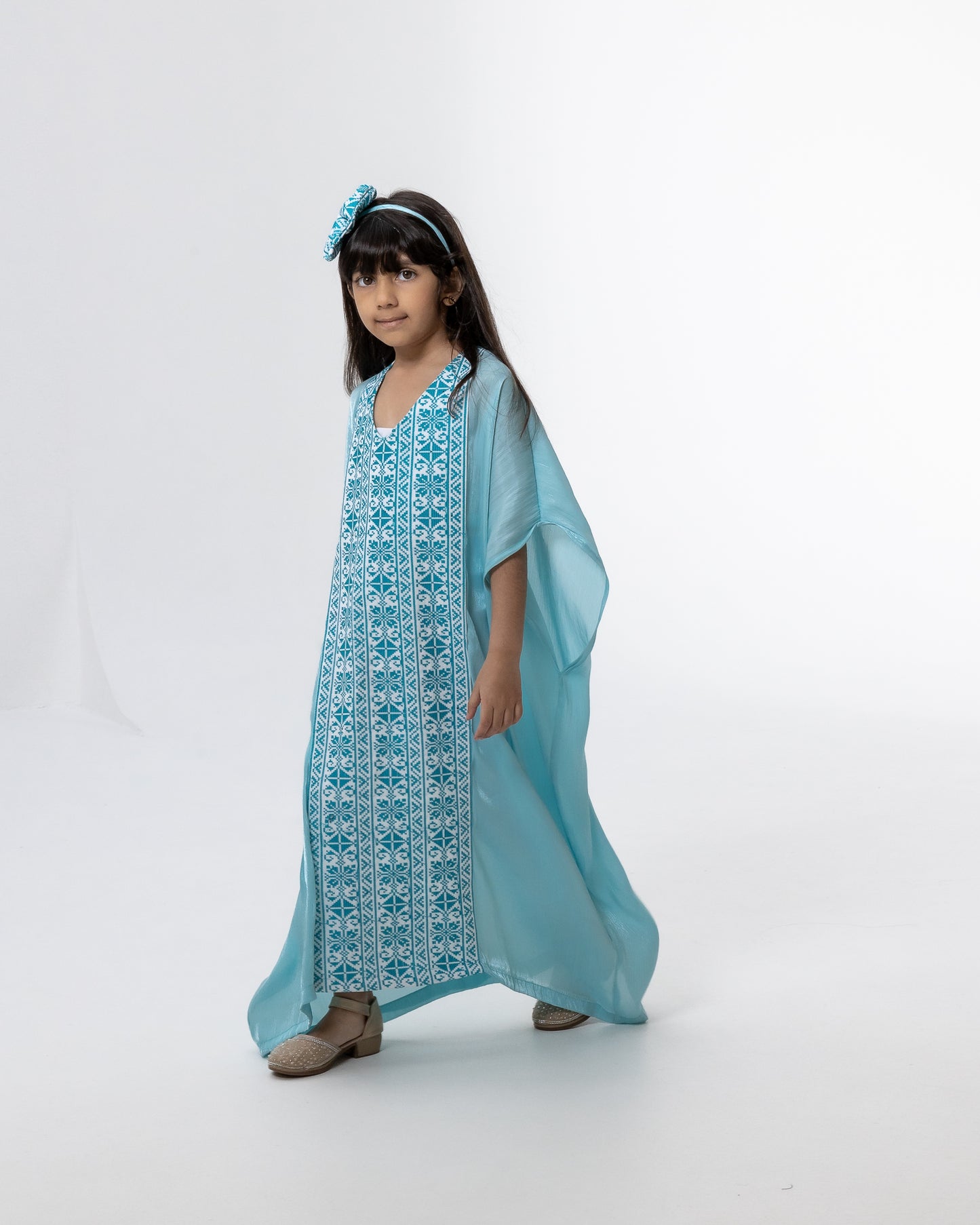 Kids Azure Kaftan with Embroidery