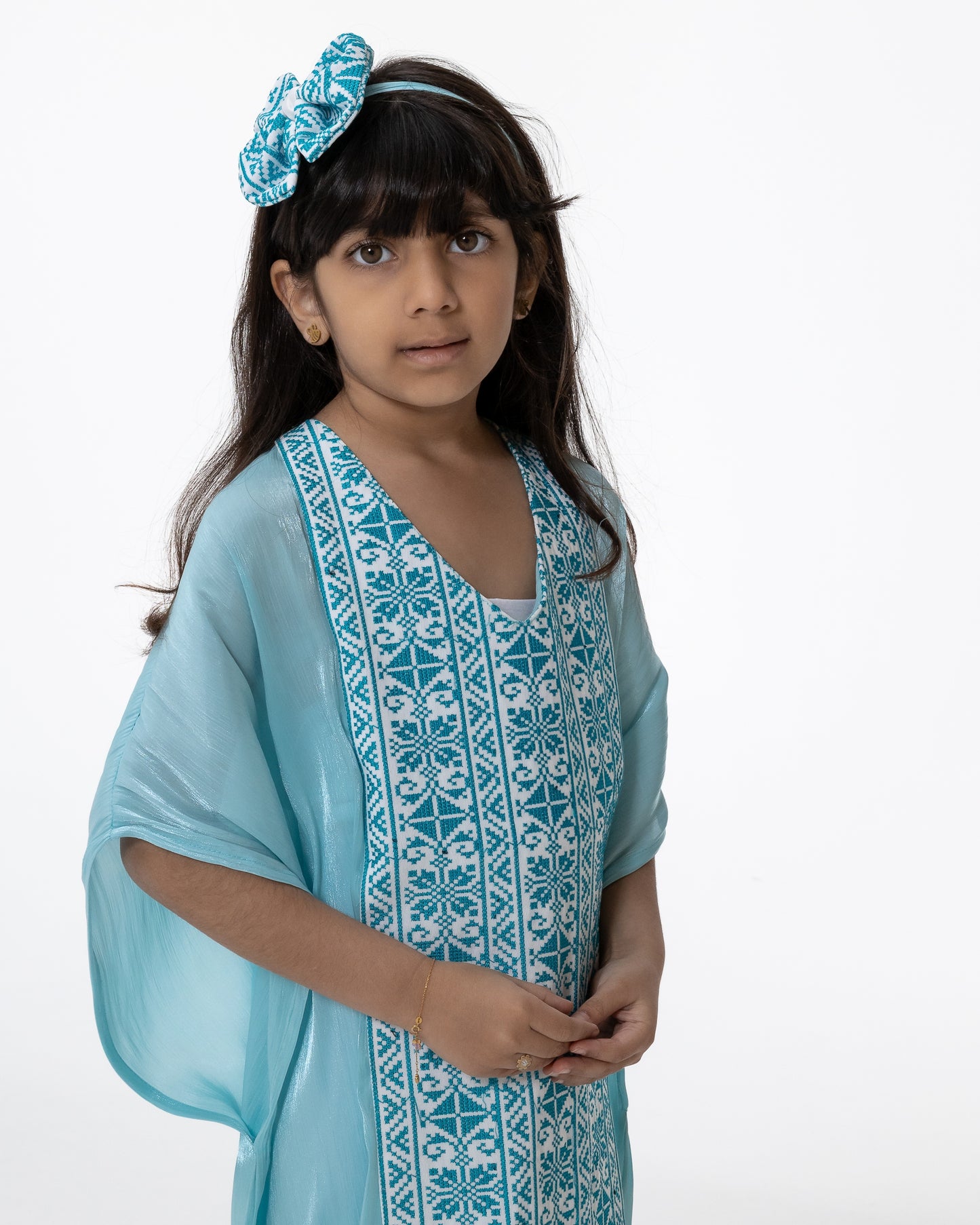 Kids Azure Kaftan with Embroidery