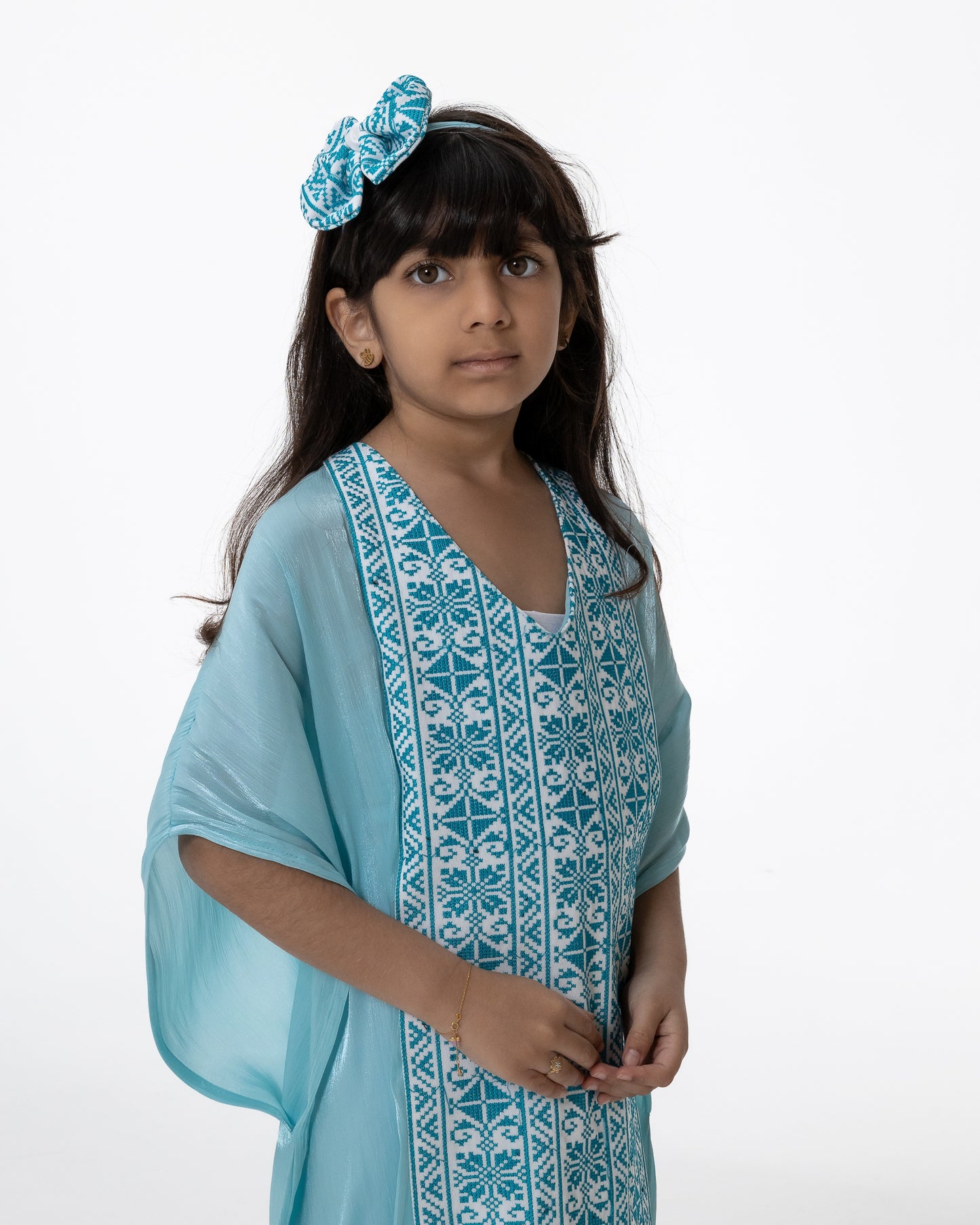 Kids Azure Kaftan with Embroidery