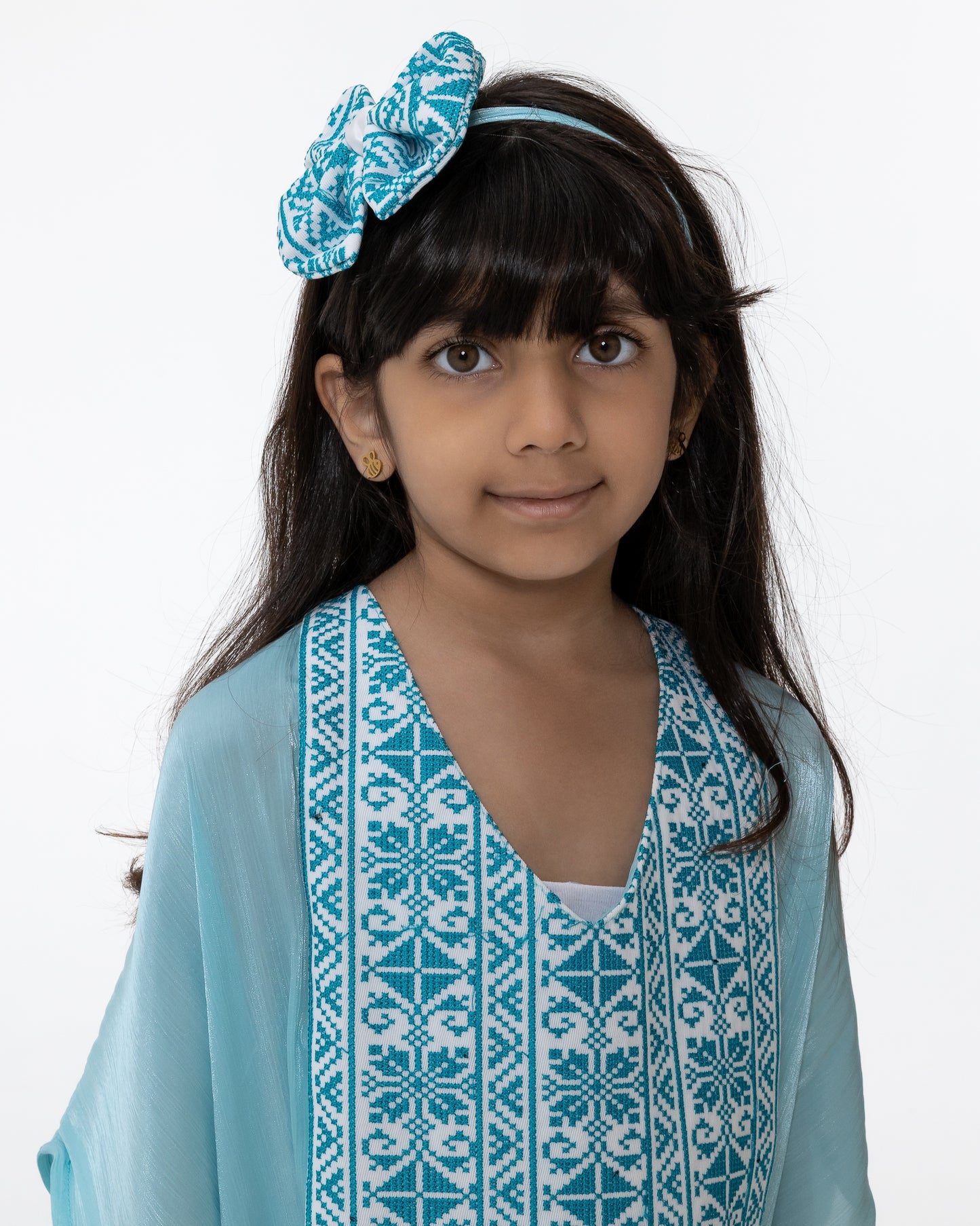 Kids Azure Kaftan with Embroidery
