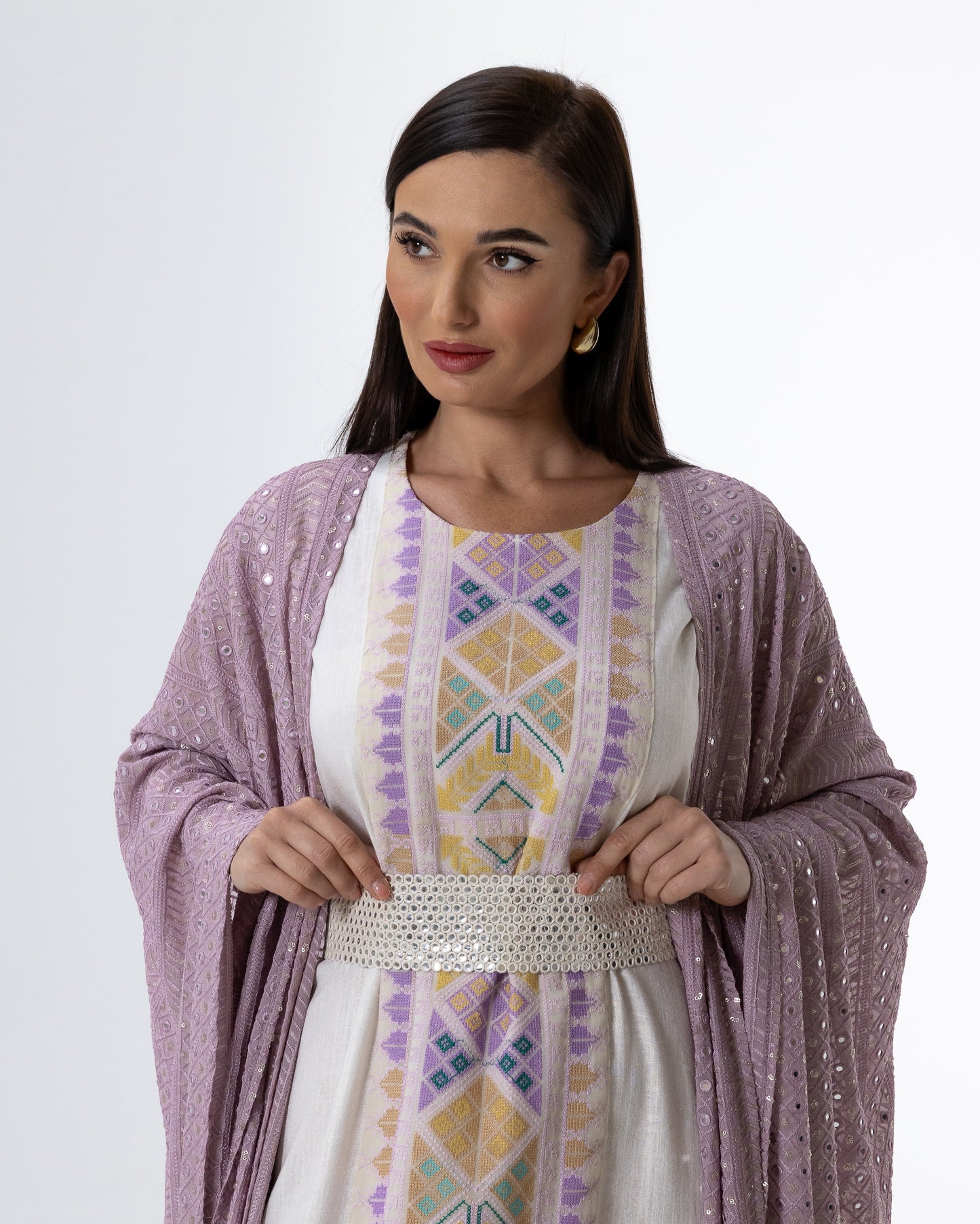 Lavender Kaftan with Embroidered Dress