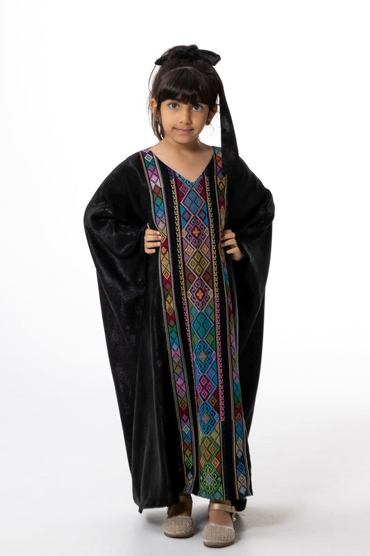 Kids Black Kaftan with Colorful Embroidery