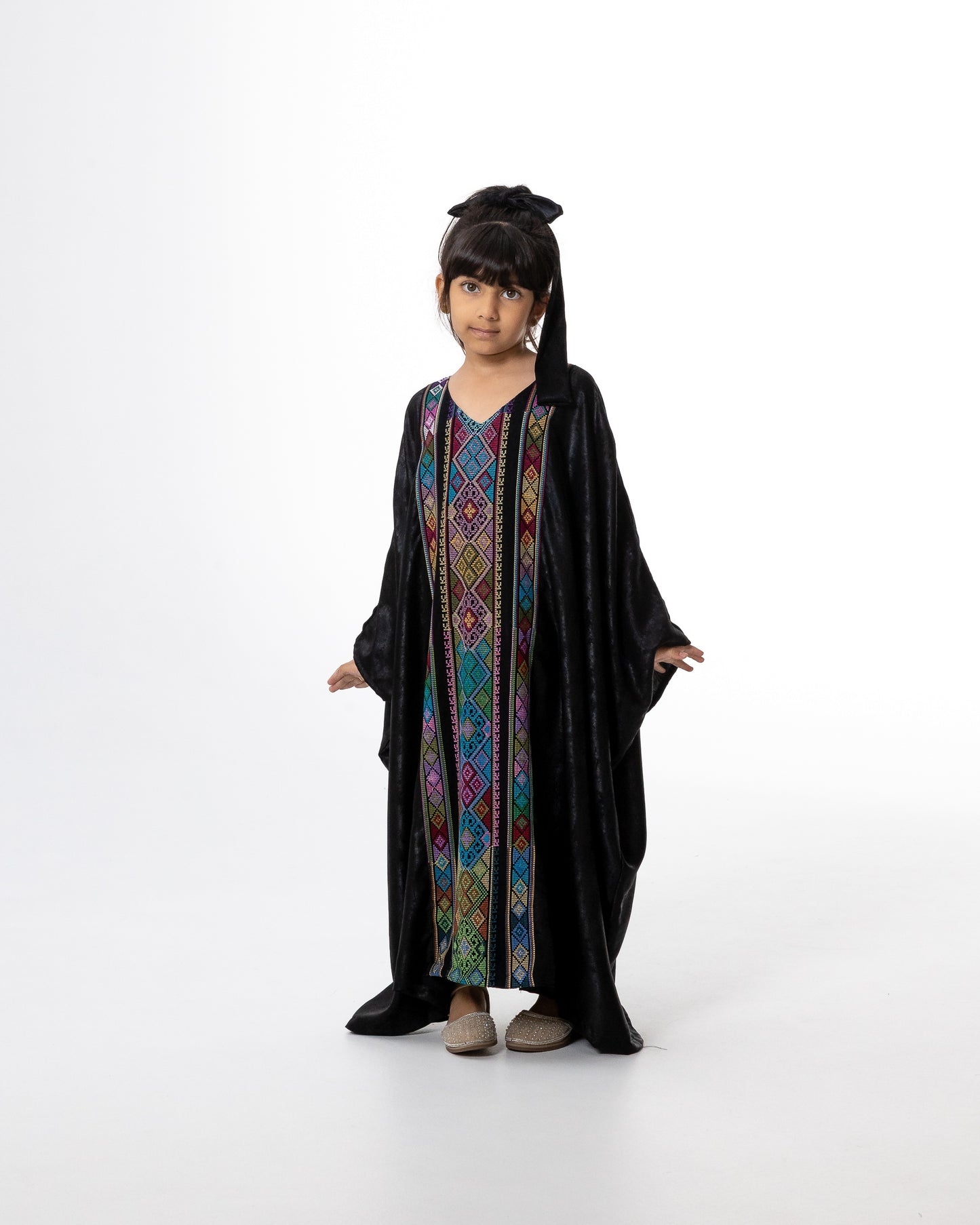 Kids Black Kaftan with Colorful Embroidery
