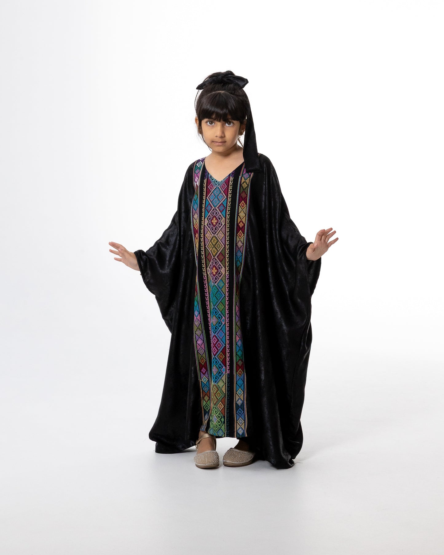 Kids Black Kaftan with Colorful Embroidery
