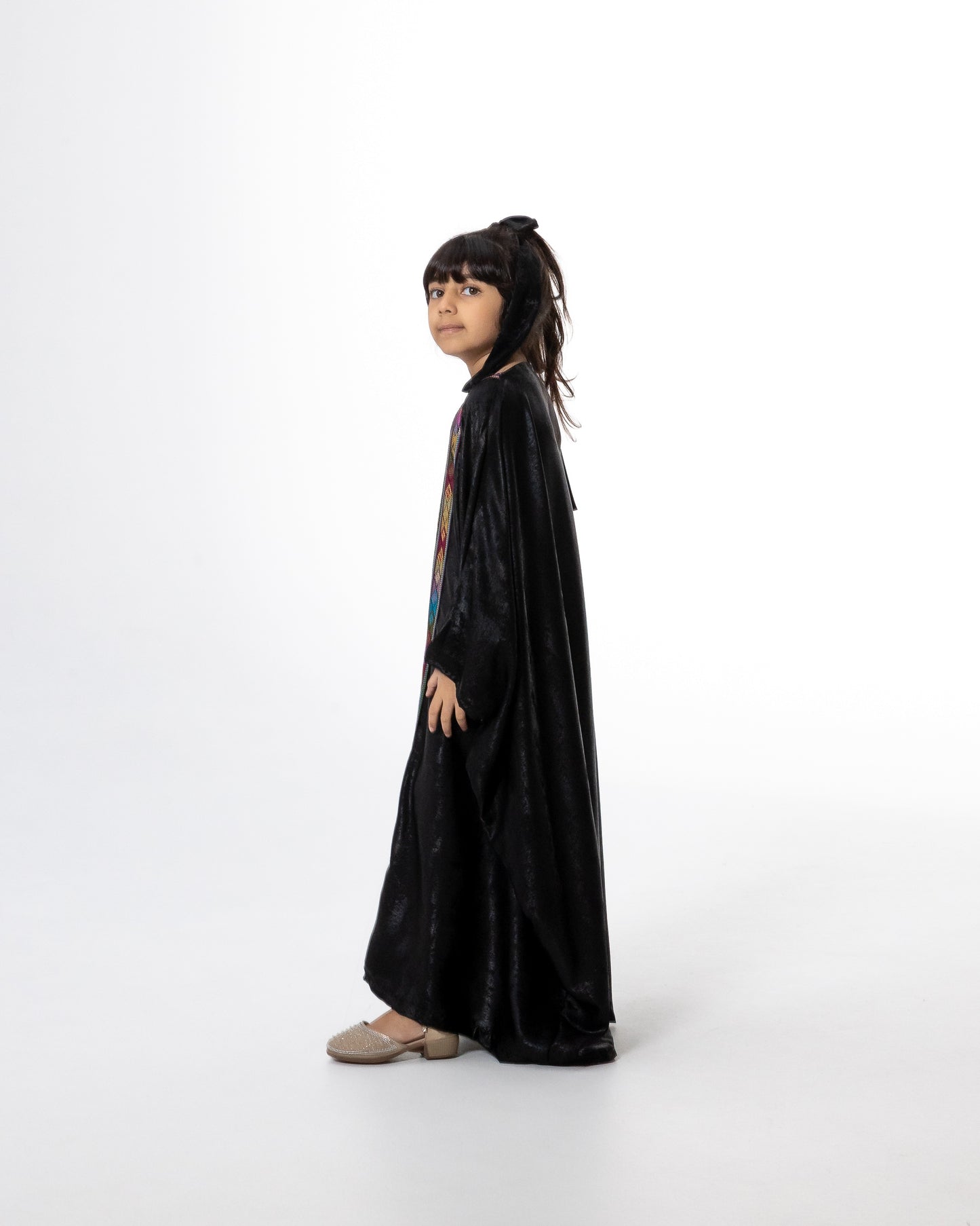 Kids Black Kaftan with Colorful Embroidery