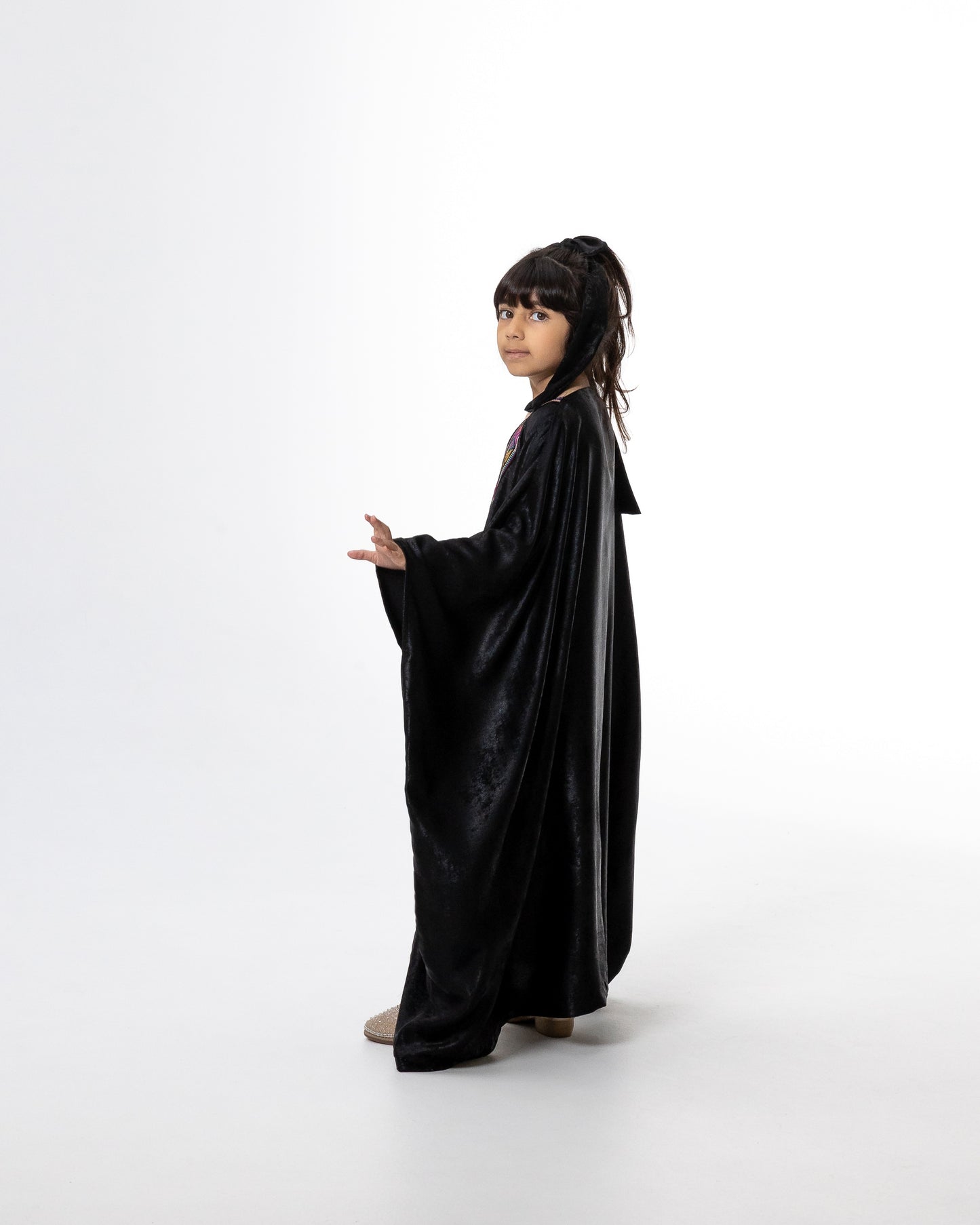 Kids Black Kaftan with Colorful Embroidery