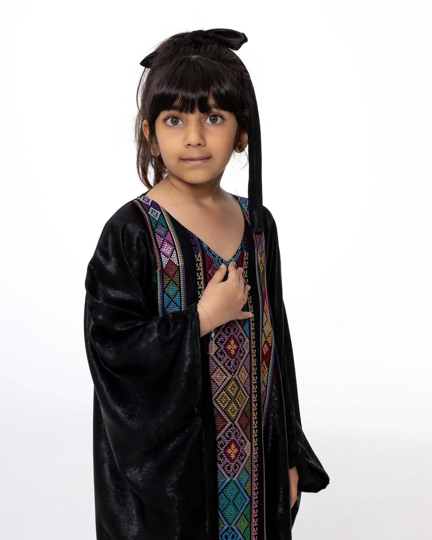 Kids Black Kaftan with Colorful Embroidery
