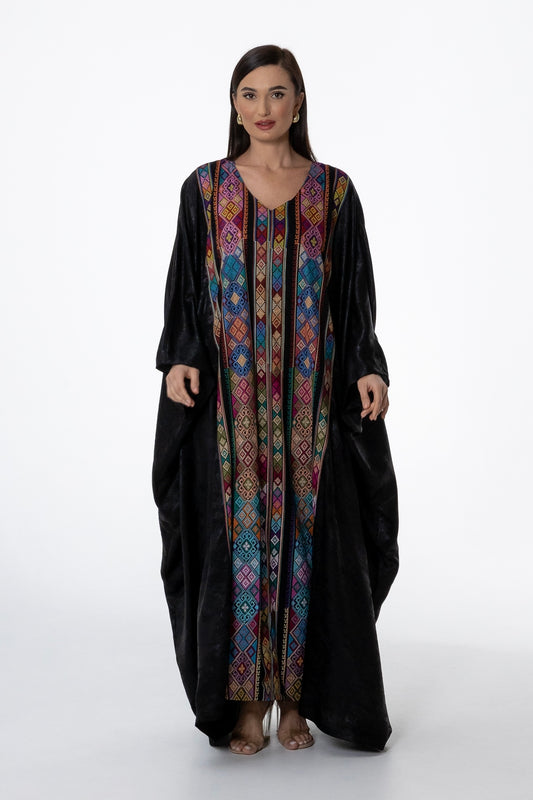 Black Kaftan with Color Embroidery