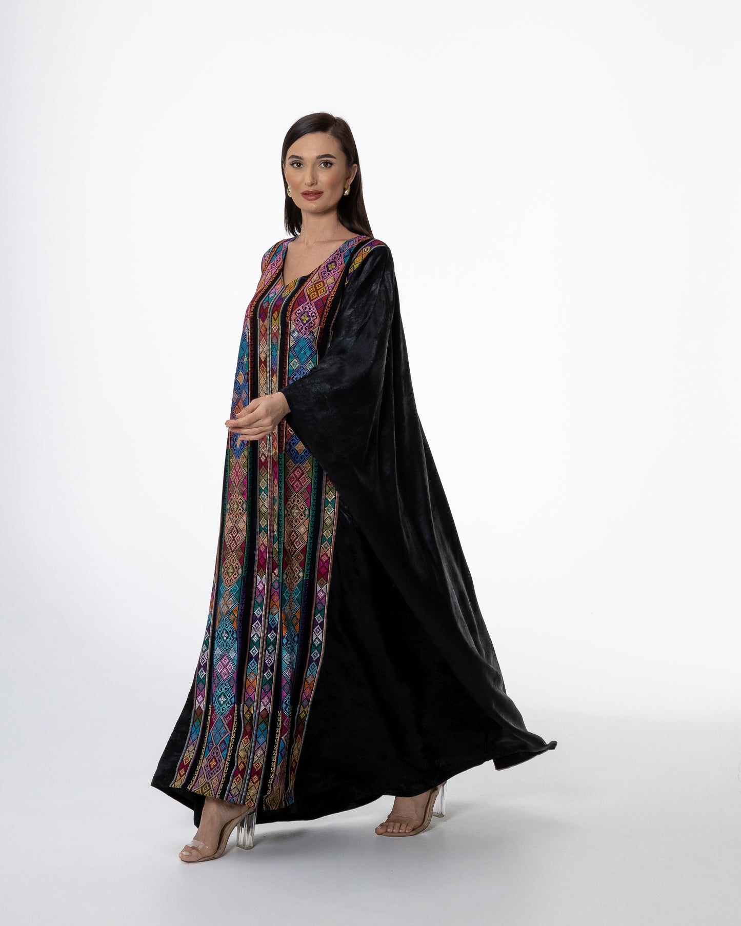 Black Kaftan with Color Embroidery