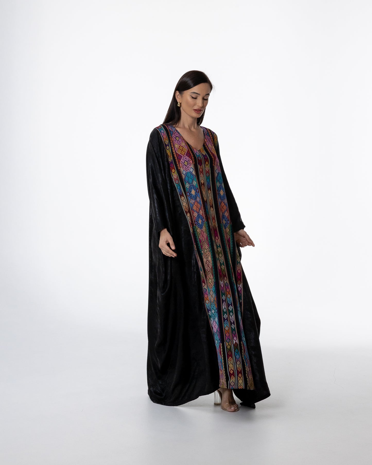 Black Kaftan with Color Embroidery