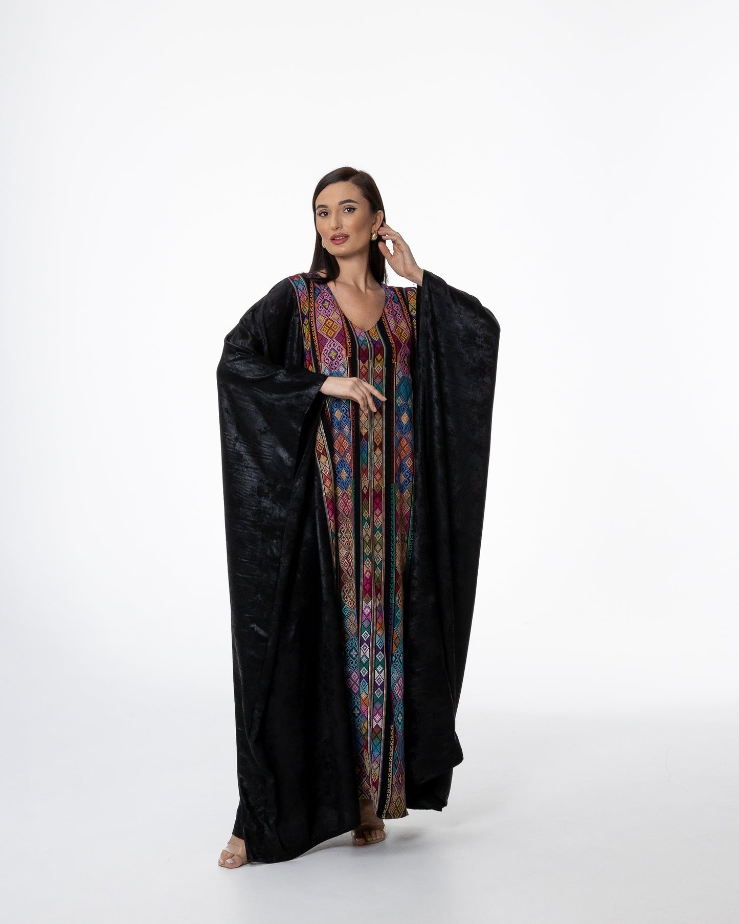 Black Kaftan with Color Embroidery