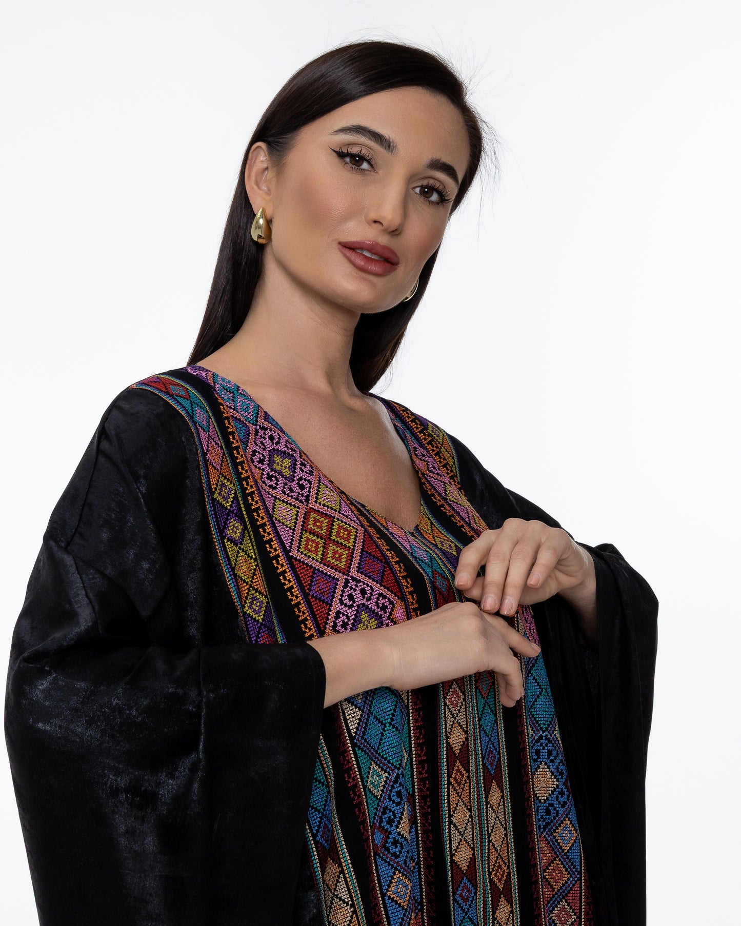 Black Kaftan with Color Embroidery
