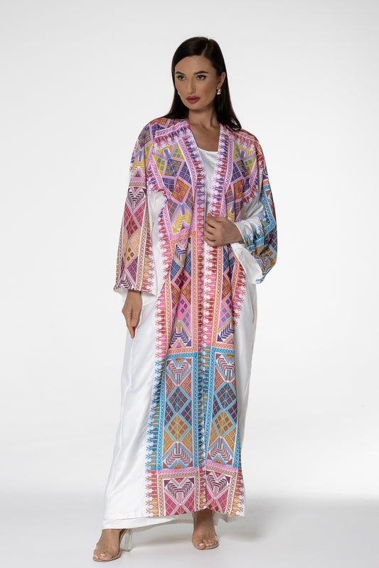 White Abaya with Colored Embroidery