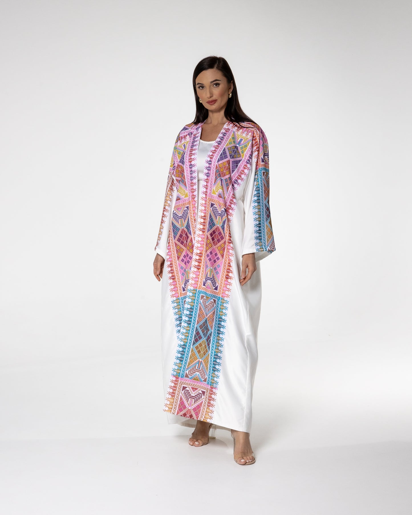 White Abaya with Colored Embroidery
