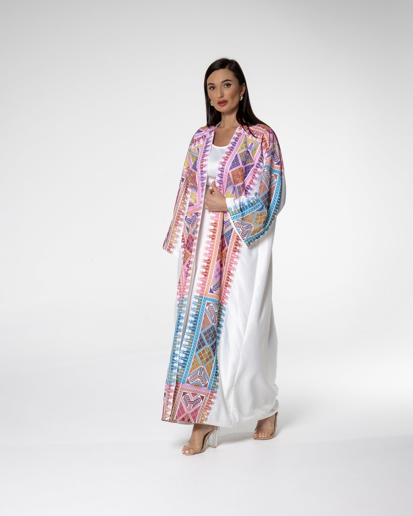 White Abaya with Colored Embroidery