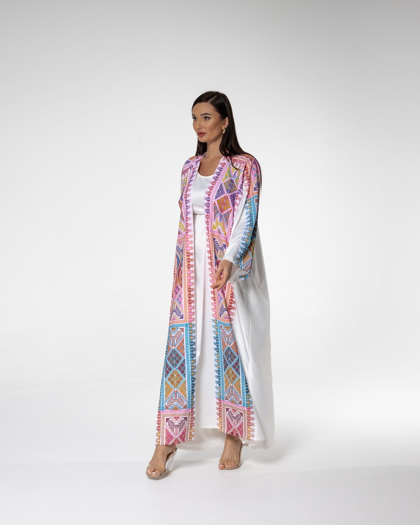 White Abaya with Colored Embroidery