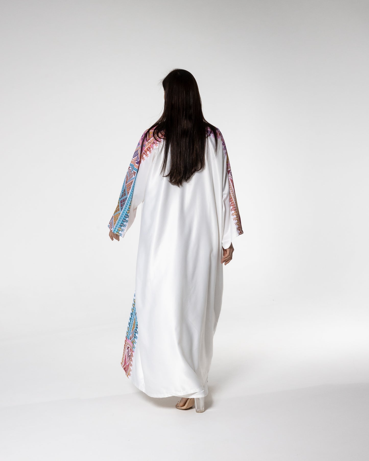 White Abaya with Colored Embroidery