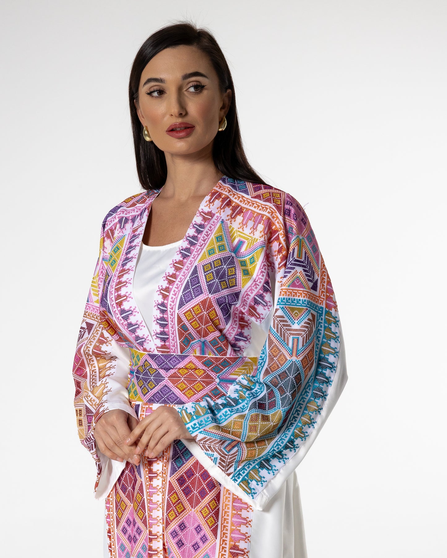 White Abaya with Colored Embroidery