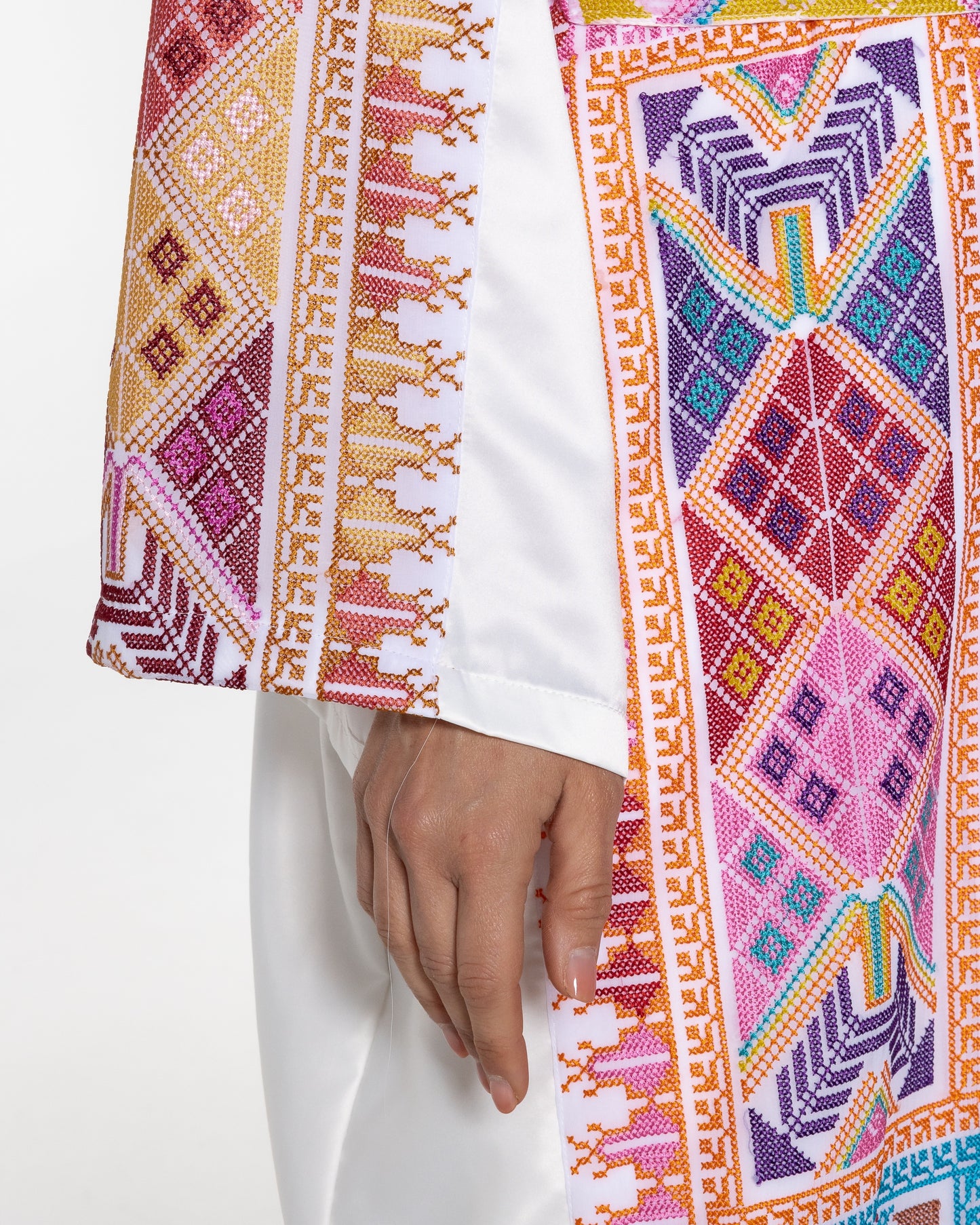 White Abaya with Colored Embroidery