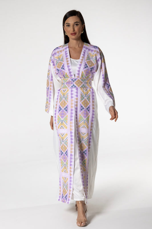White Abaya with Colored Embroidery