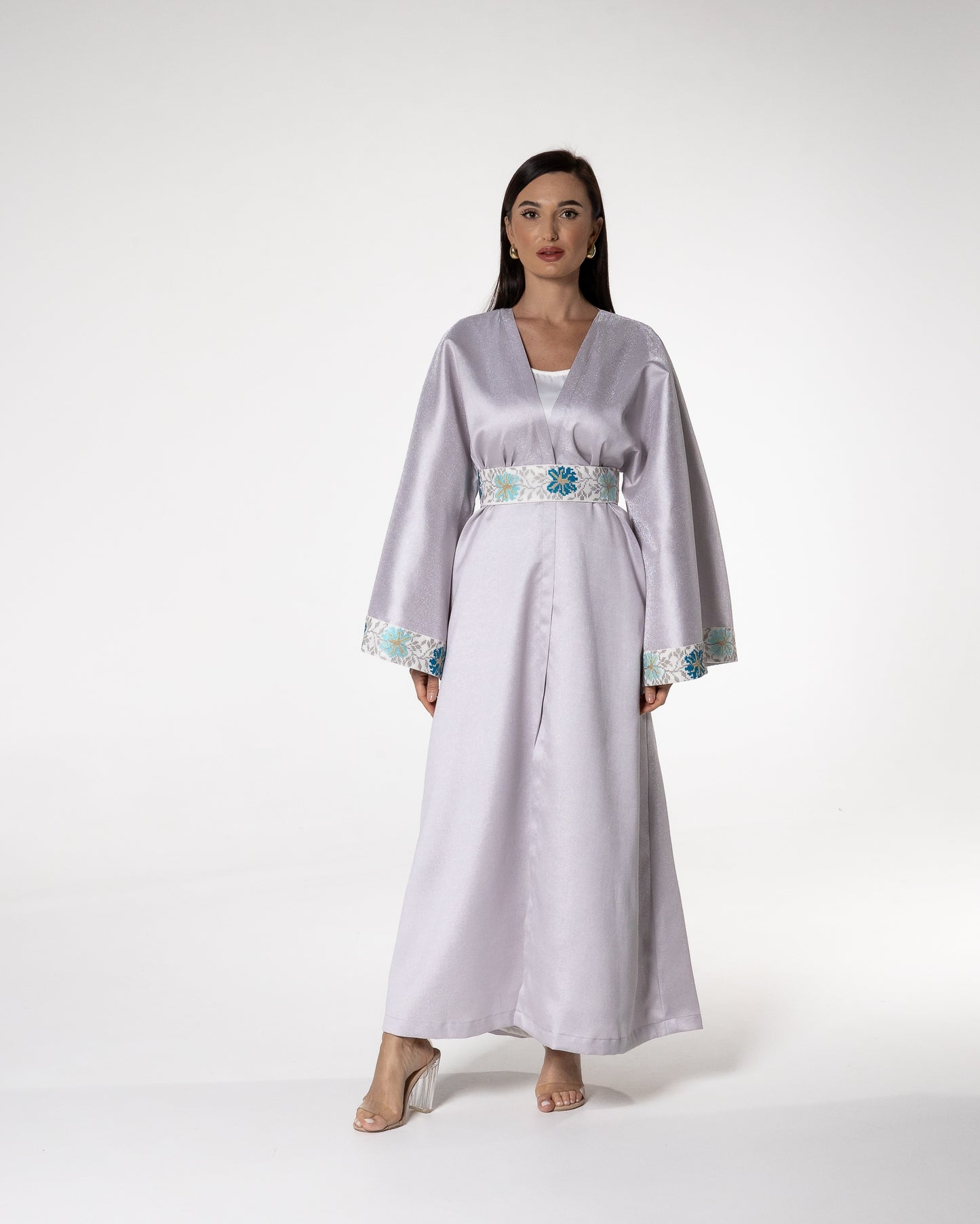 Soft Lavender Abaya with Floral Embroidery