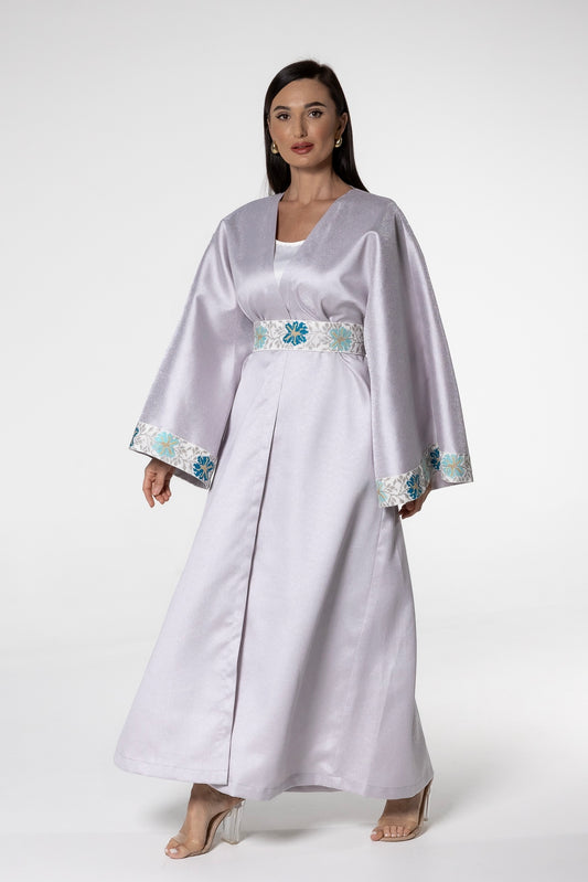 Soft Lavender Abaya with Floral Embroidery