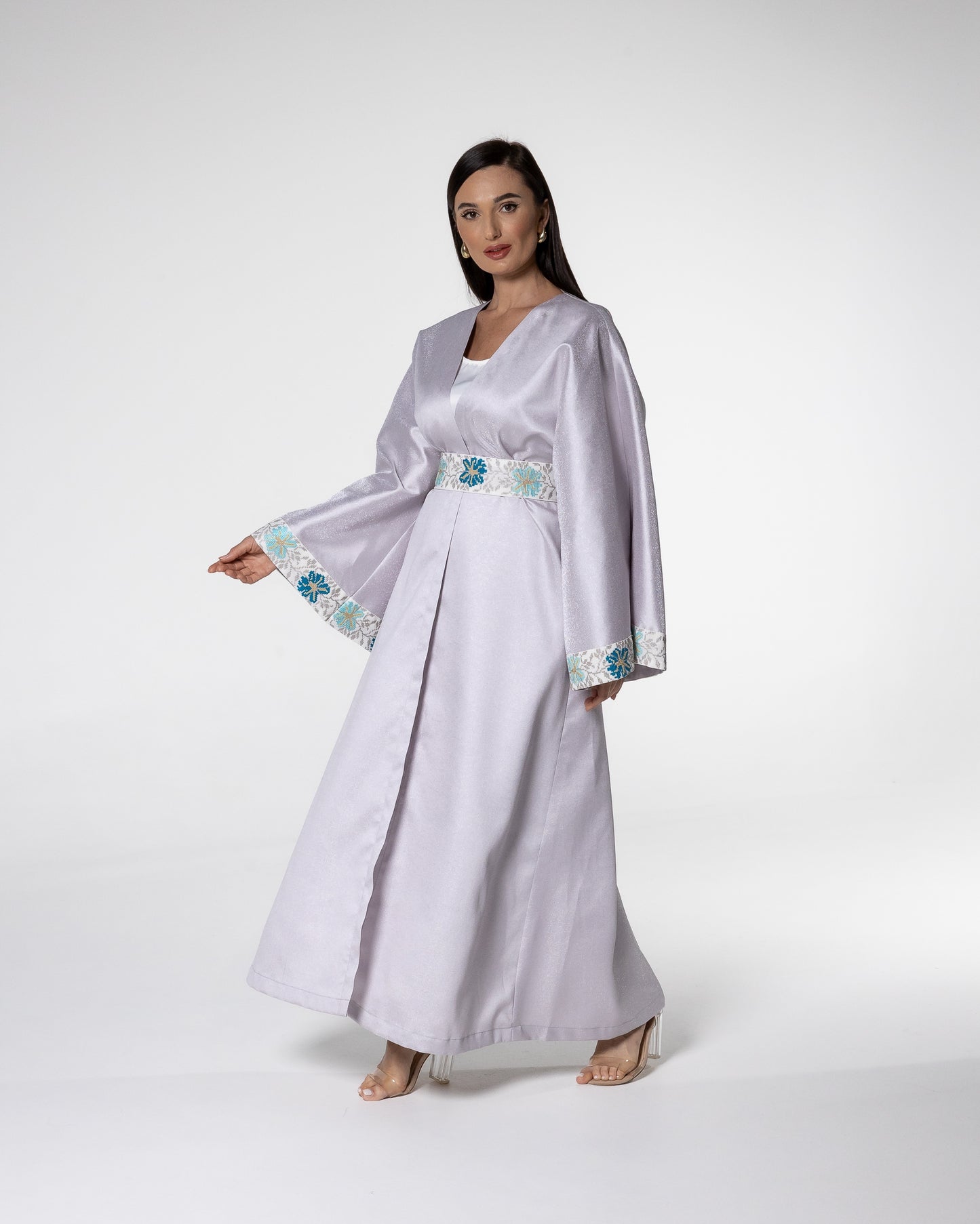 Soft Lavender Abaya with Floral Embroidery