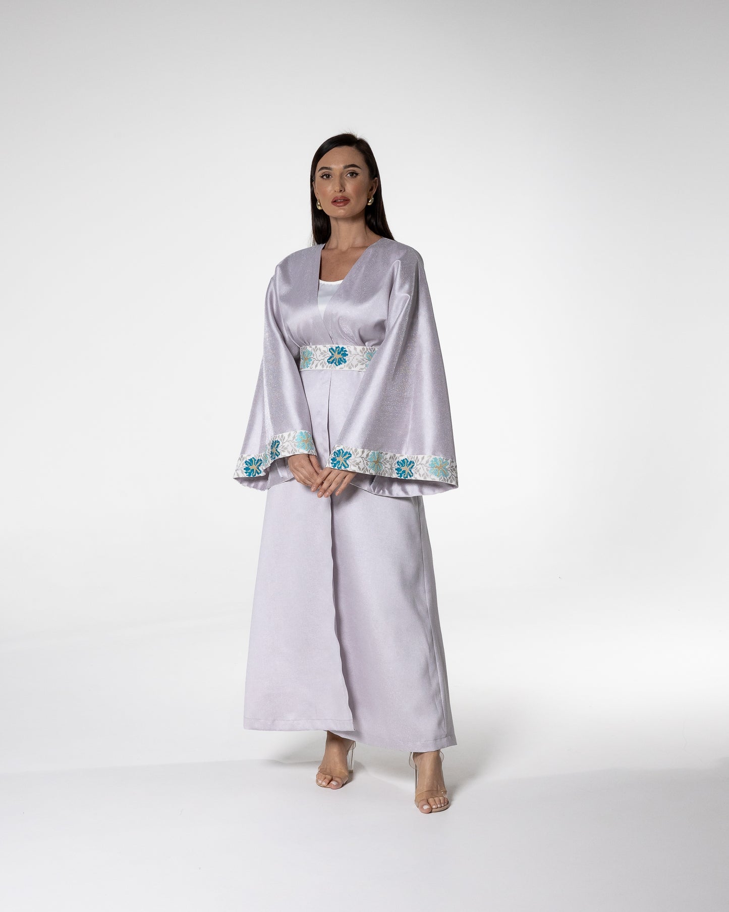 Soft Lavender Abaya with Floral Embroidery