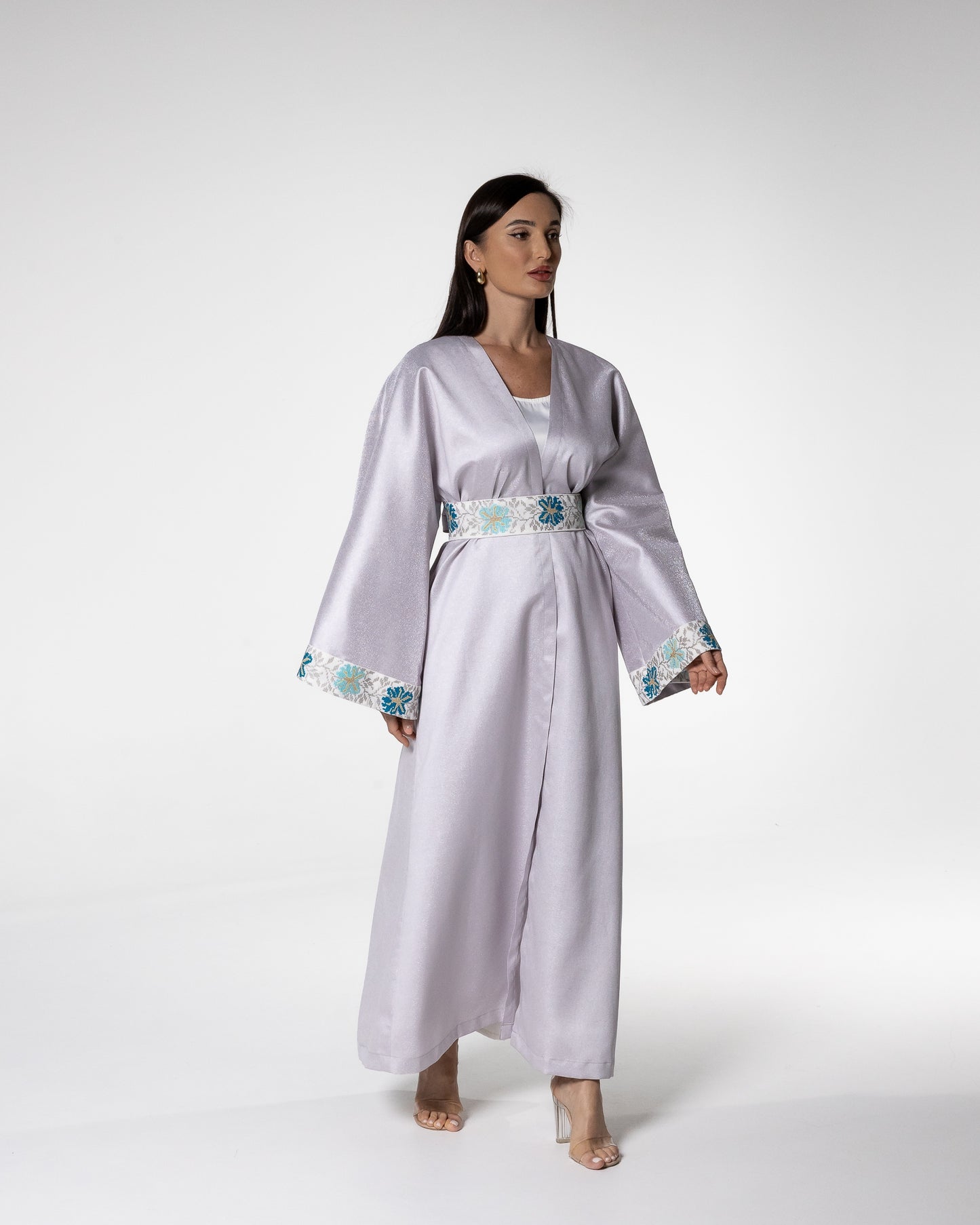 Soft Lavender Abaya with Floral Embroidery
