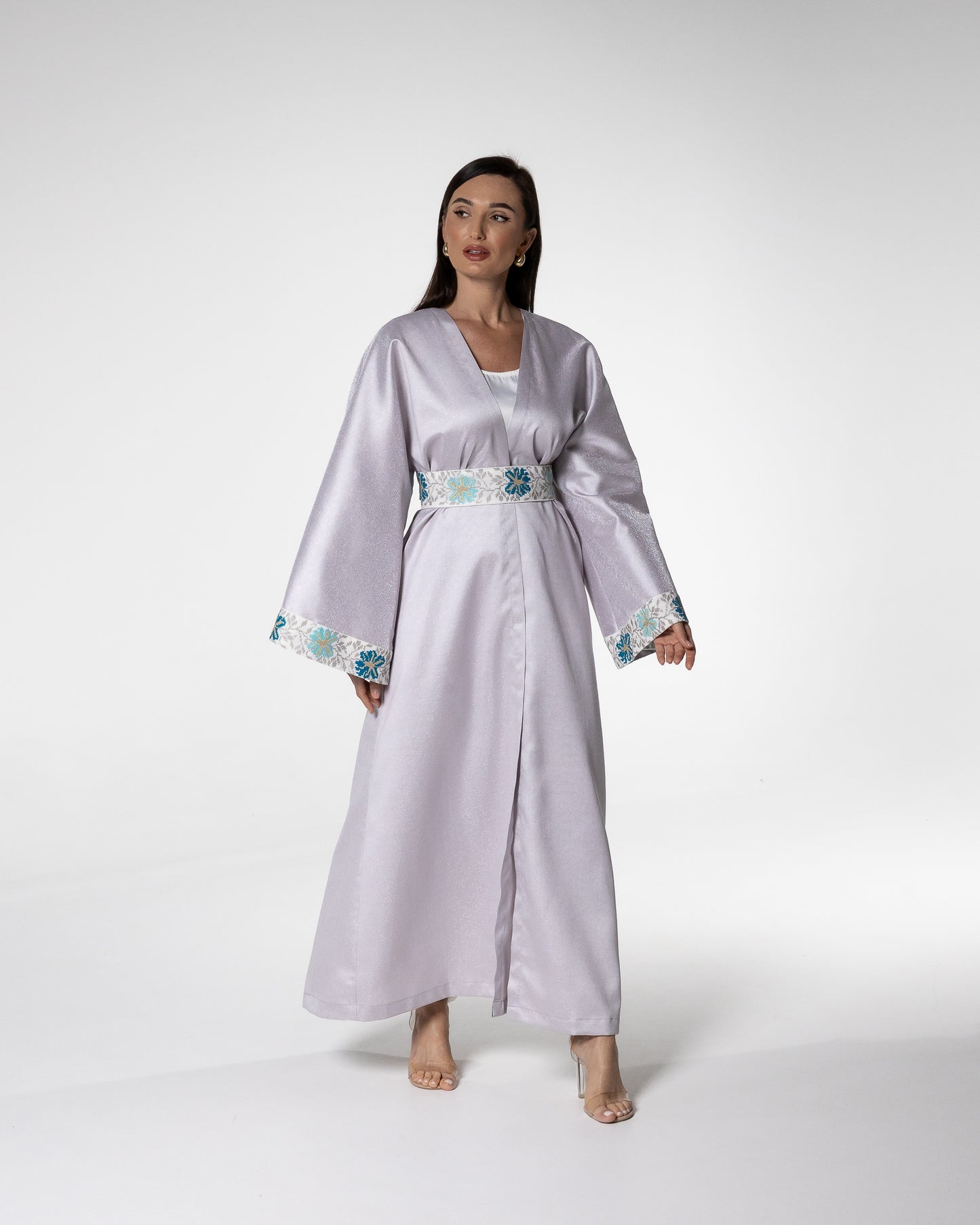 Soft Lavender Abaya with Floral Embroidery