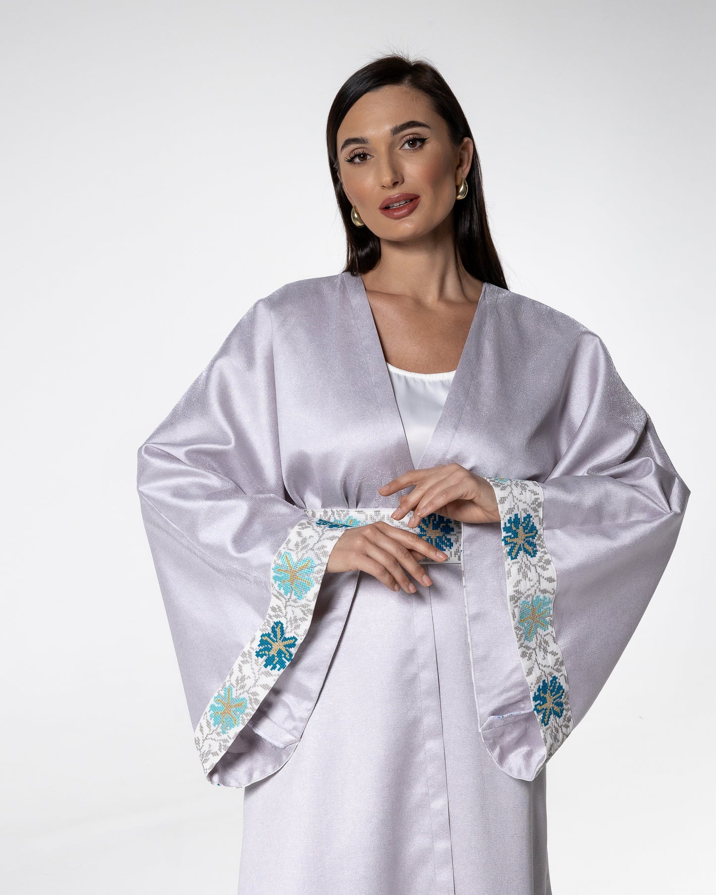 Soft Lavender Abaya with Floral Embroidery