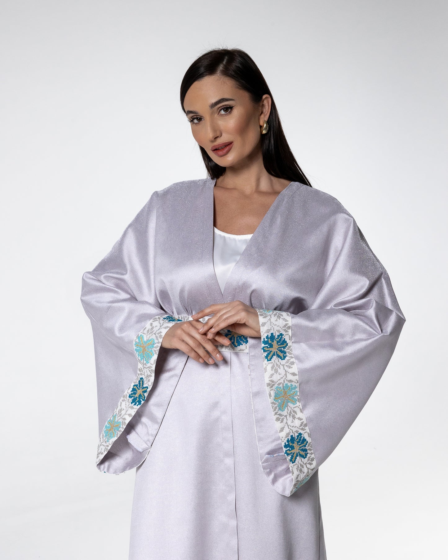 Soft Lavender Abaya with Floral Embroidery
