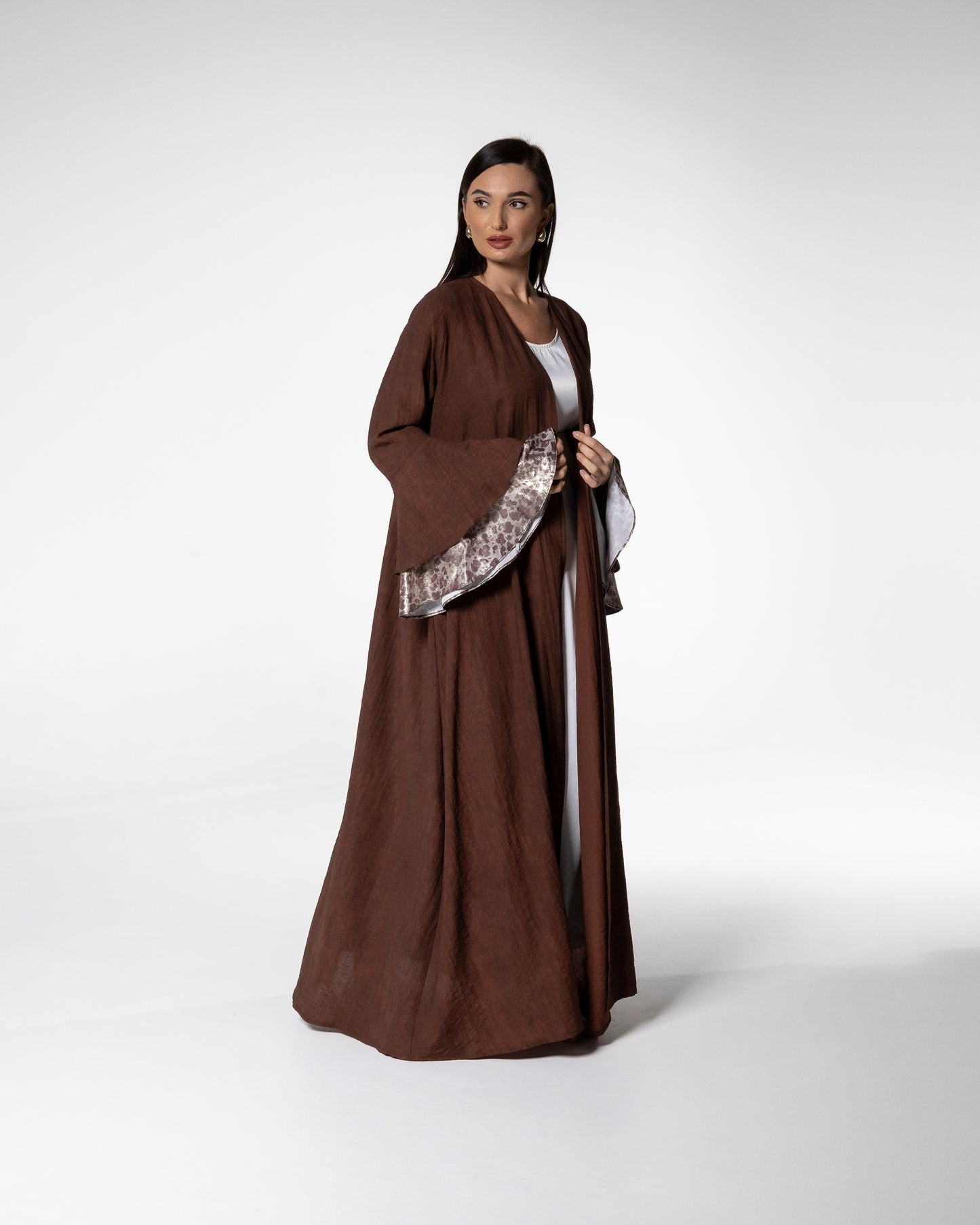 Mocha Abaya with Printed Accents