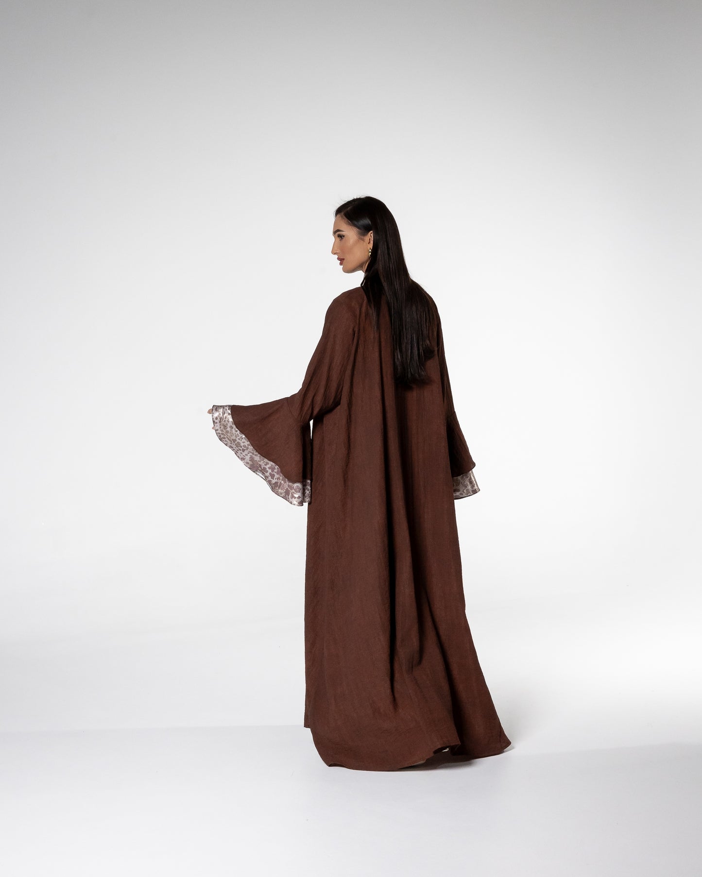 Mocha Abaya with Printed Accents