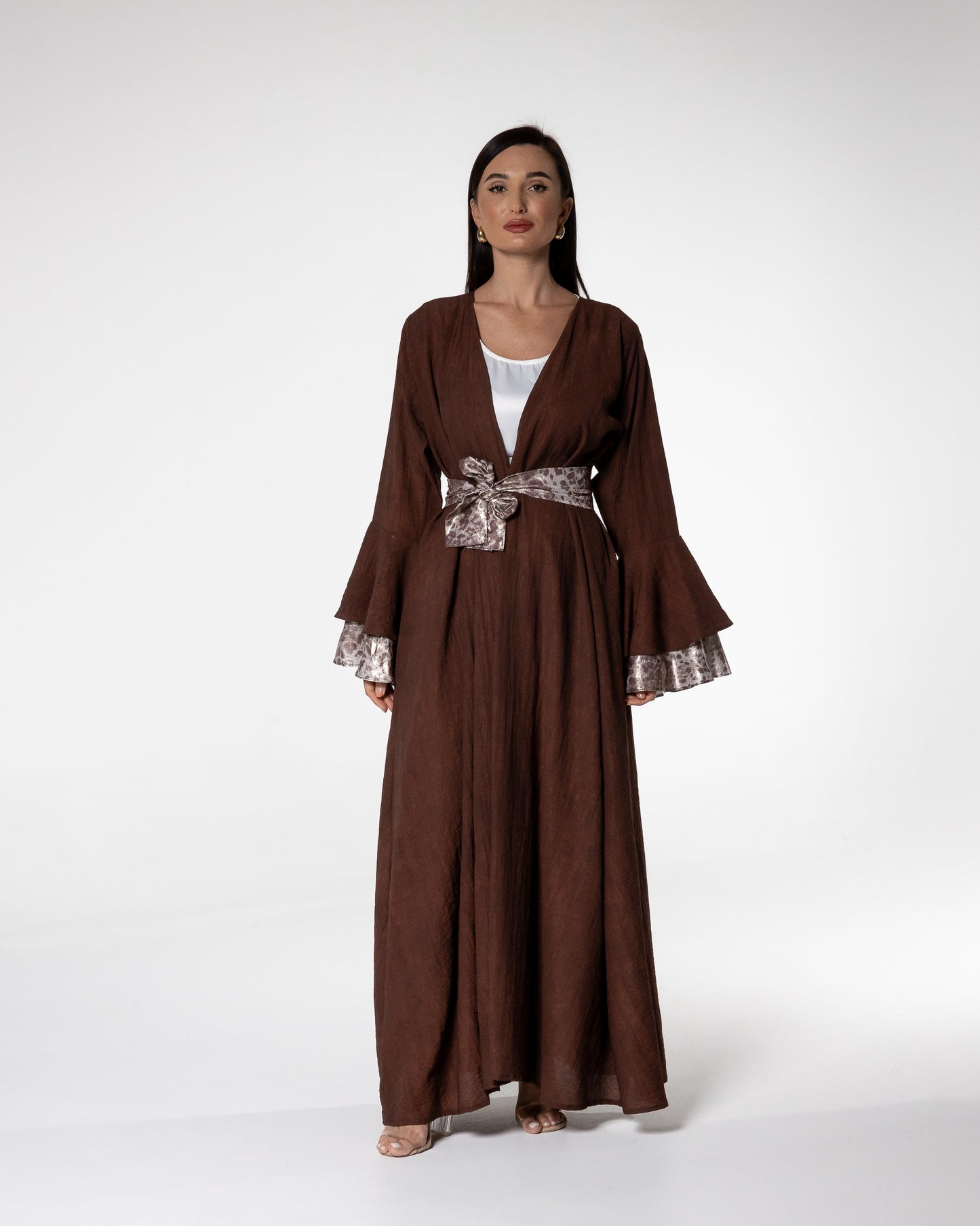 Mocha Abaya with Printed Accents