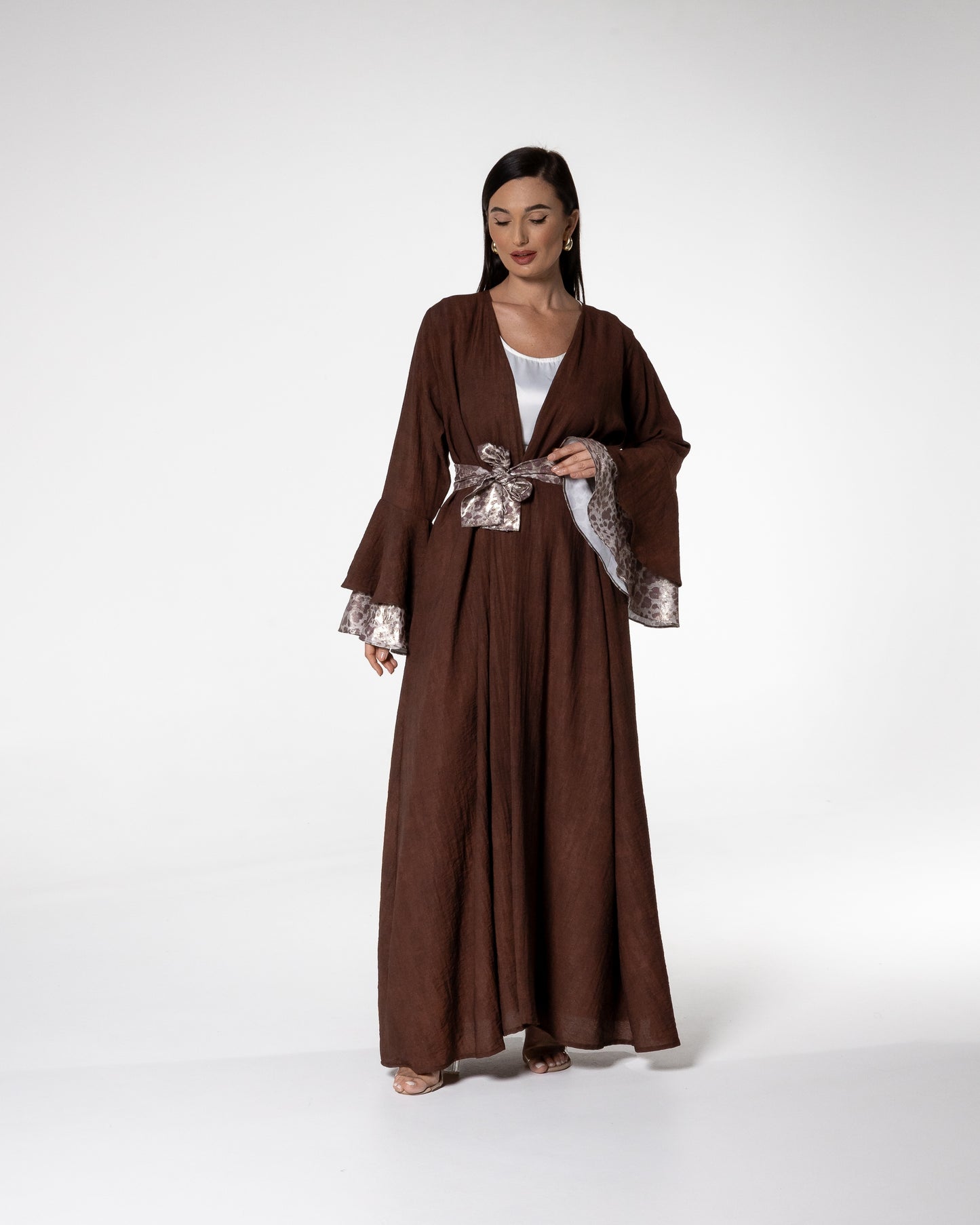 Mocha Abaya with Printed Accents